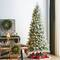 Glitzhome® 9ft Pre-Lit Flocked Slim Pine Artificial Christmas Tree, Warm White LED Lights